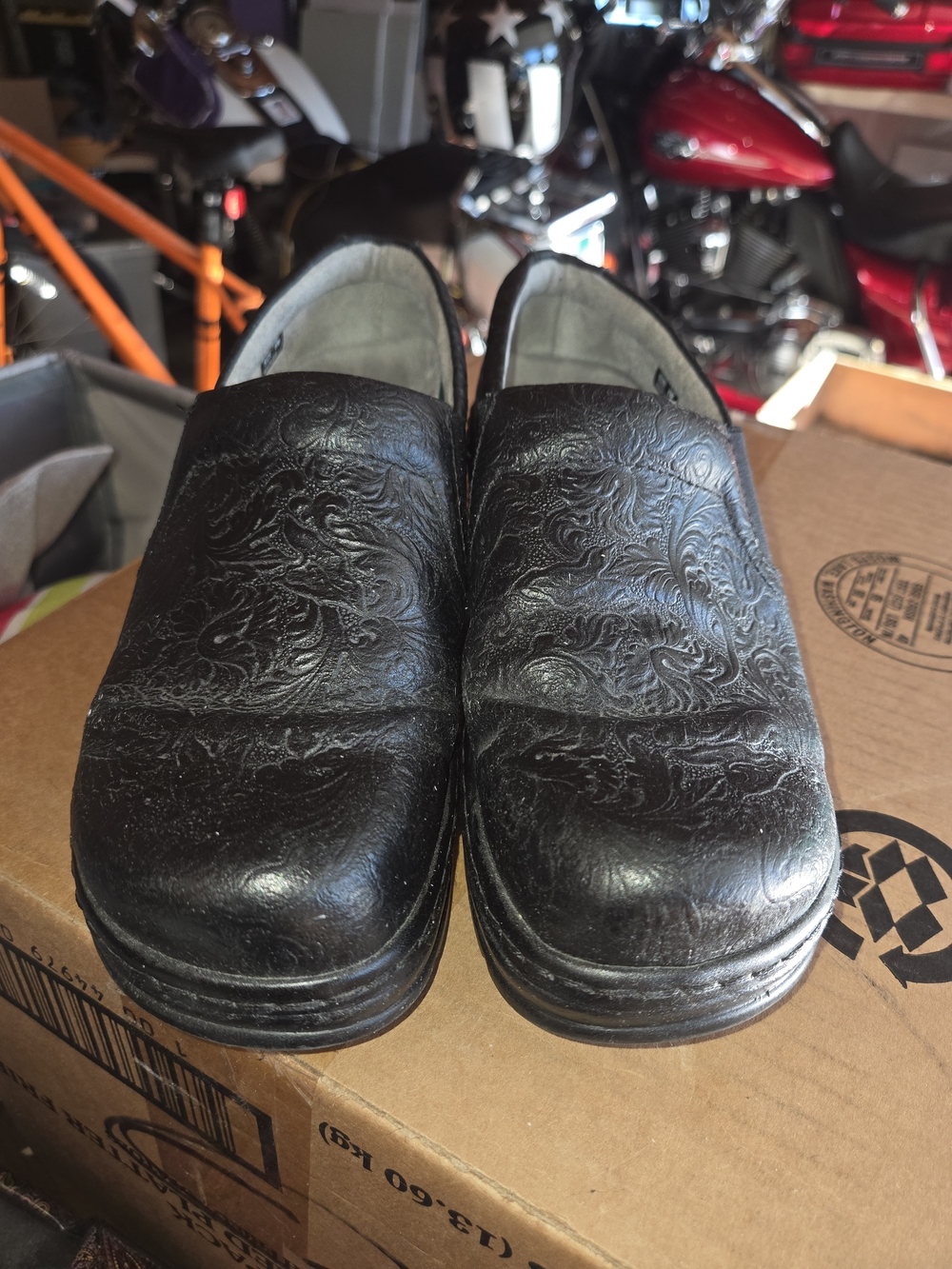 Klogs Black Embossed Leather Slip-On Loafers